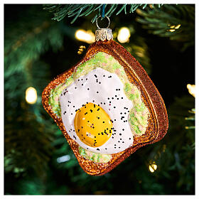 Avocado-Toast aus mundgeblasenem Glas, Weihnachtsbaumschmuck, Höhe 9 cm