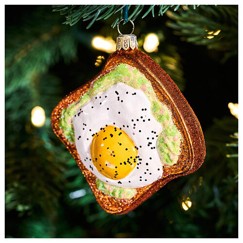 Avocado-Toast aus mundgeblasenem Glas, Weihnachtsbaumschmuck, Höhe 9 cm 2