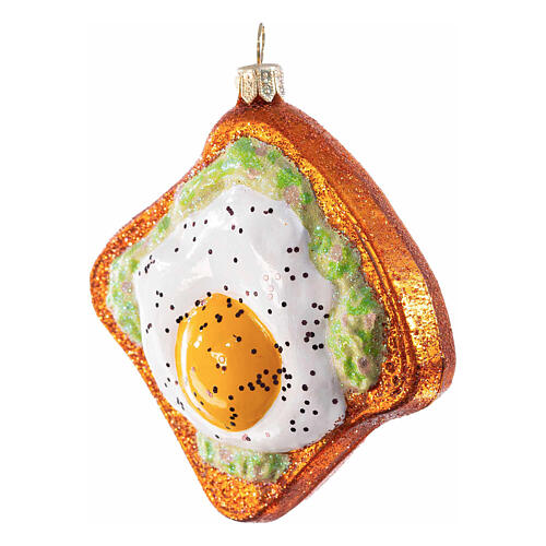 Avocado-Toast aus mundgeblasenem Glas, Weihnachtsbaumschmuck, Höhe 9 cm 3