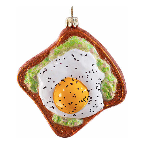 Avocado toast Christmas tree decoration in blown glass, height 9 cm 1