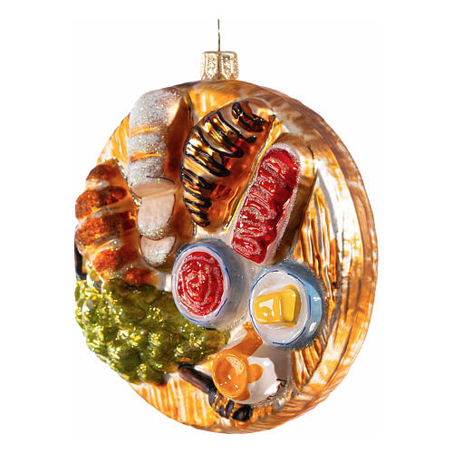 Christmas tree decoration: breakfast tray, blown glass, 4 in 3