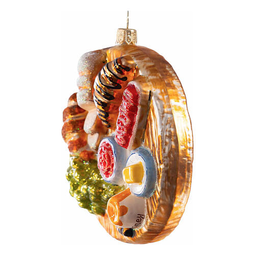 Christmas tree decoration: breakfast tray, blown glass, 4 in 4