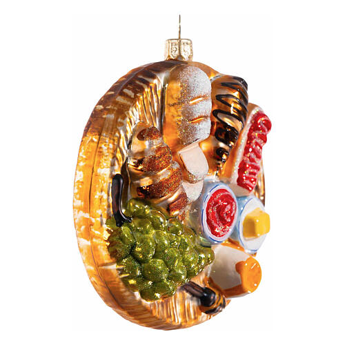 Christmas tree decoration: breakfast tray, blown glass, 4 in 5