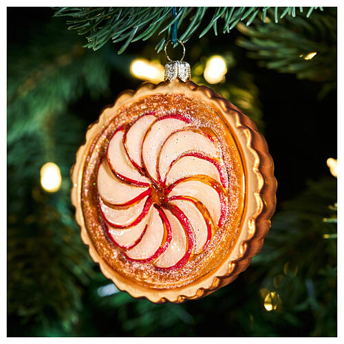 Decoración árbol Navidad vidrio soplado tarta de manzana altura 8 cm 2