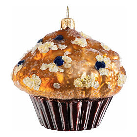 Muffin aus mundgeblasenem Glas, Weihnachtsbaumschmuck, Höhe 8 cm