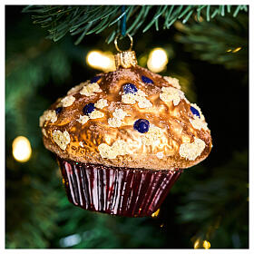 Christmas tree decoration: chocolat chip muffin, blown glass, 3 in