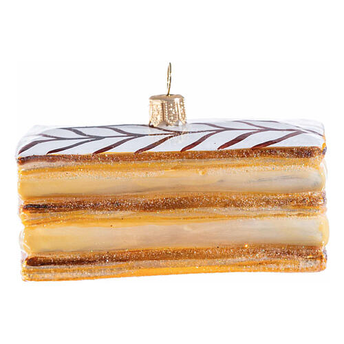 Millefeuille Kuchen aus mundgeblasenem Glas, Weihnachtsbaumschmuck, Höhe 9 cm 1