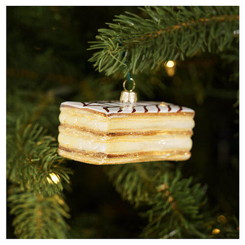 Millefeuille Kuchen aus mundgeblasenem Glas, Weihnachtsbaumschmuck, Höhe 9 cm 2