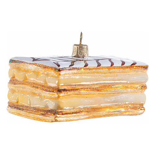 Millefeuille Kuchen aus mundgeblasenem Glas, Weihnachtsbaumschmuck, Höhe 9 cm 3