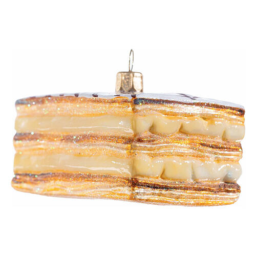 Millefeuille Kuchen aus mundgeblasenem Glas, Weihnachtsbaumschmuck, Höhe 9 cm 4