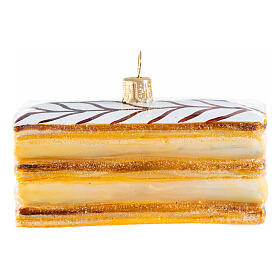 Christmas tree millefeuille cake blown glass ornament, height 9 cm