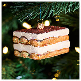 Tiramisù aus mundgeblasenem Glas, Weihnachtsbaumschmuck, Höhe 7 cm