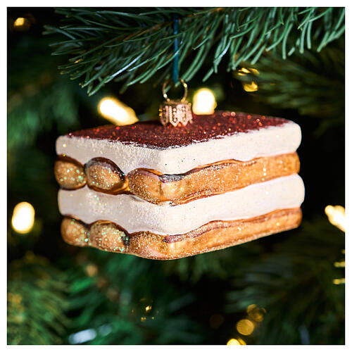 Tiramisù aus mundgeblasenem Glas, Weihnachtsbaumschmuck, Höhe 7 cm 2