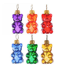 Gummy bears, set of 6 Christmas ornaments, blown glass, 1.2 in