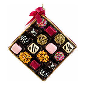 Chocolate box blown glass Christmas ornament, height 11 cm