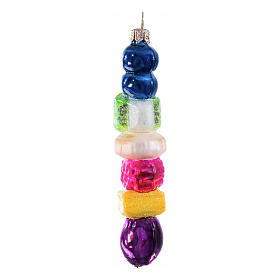 Fruit skewer Christmas ornament, blown glass, 5 in