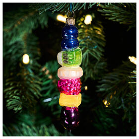 Fruit skewer Christmas ornament, blown glass, 5 in