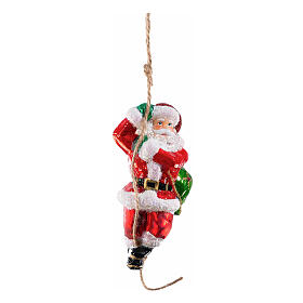 Santa climbing a rope, Christmas ornament, blown glass, 5 in