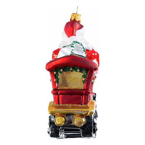 Santa Claus on a locomotive, Christmas ornament, blown glass, 5 in 6