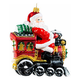 Santa Claus sur locomotive verre soufflé décoration sapin Noël h 12 cm