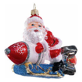 Santa Claus on a rocket, Christmas ornament, blown glass, 5 in