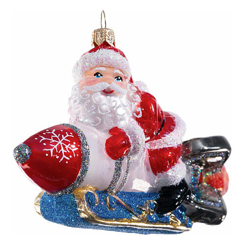 Santa Claus on a rocket, Christmas ornament, blown glass, 5 in 1