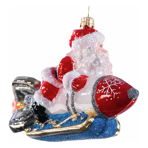 Santa Claus on a rocket, Christmas ornament, blown glass, 5 in 3