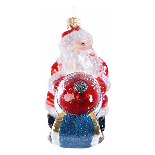 Santa Claus on a rocket, Christmas ornament, blown glass, 5 in 4