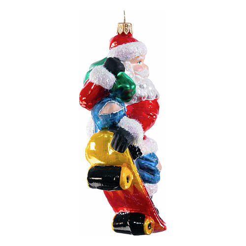 Weihnachtsmann auf Skateboard aus mundgeblasenem Glas, Weihnachtsbaumschmuck, Höhe 13,5 cm 3