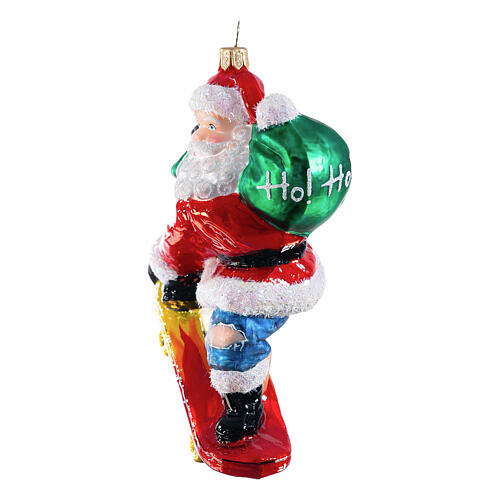 Weihnachtsmann auf Skateboard aus mundgeblasenem Glas, Weihnachtsbaumschmuck, Höhe 13,5 cm 4