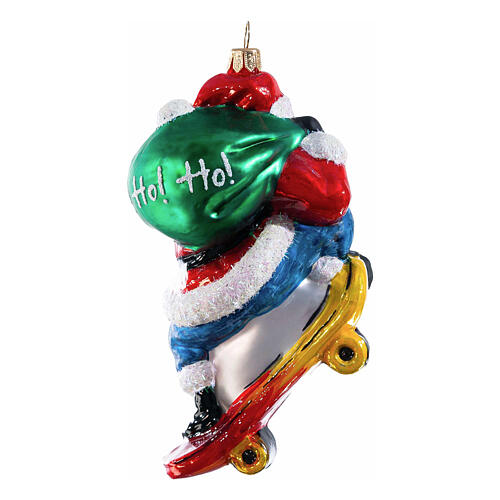 Weihnachtsmann auf Skateboard aus mundgeblasenem Glas, Weihnachtsbaumschmuck, Höhe 13,5 cm 5