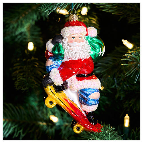 Addobbo albero Natale vetro soffiato Babbo Natale skate altezza 13,5 cm 2
