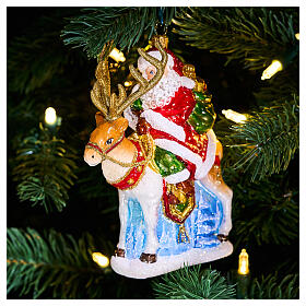 Santa Claus renna vetro soffiato decoro albero Natale altezza 15 cm