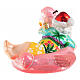 Santa with flamingo lifebuoy, blown glass ornament for Christmas tree, 5 in s5