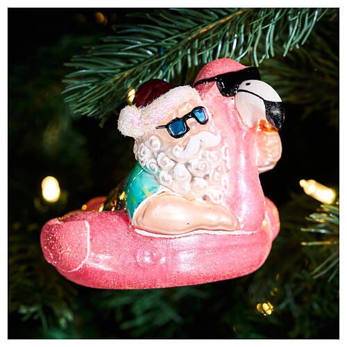 Babbo Natale fenicottero decorazione vetro soffiato albero Natale altezza 12 cm 2