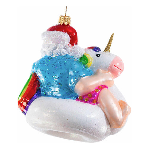 Weihnachtsmann auf schwimmenden Einhorn, Weihnachtsbaumschmuck aus mundgeblasenem Glas, 10 cm Höhe 5