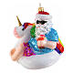 Santa with unicorn lifebuoy, blown glass ornament for Christmas tree, 4 in s1