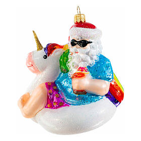 Santa on unicorn Christmas tree ornament blown glass height 10 cm