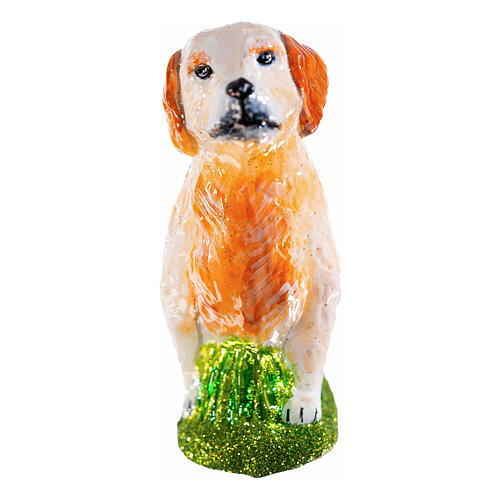 Golden Retriever, blown glass Christmas ornament, h 5 in 3