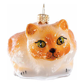 Katze auf der Lauer, Weihnachtsbaumschmuck aus mundgeblasenem Glas, 10 cm Länge