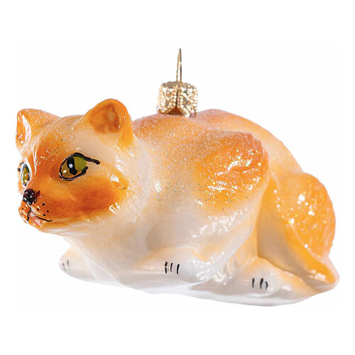 Katze auf der Lauer, Weihnachtsbaumschmuck aus mundgeblasenem Glas, 10 cm Länge 3