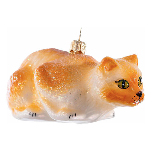 Cat hunting, blown glass ornament for Christmas tree, 4 in 4