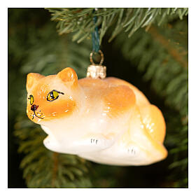 Ornement Noël verre soufflé chat qui chasse h 10 cm