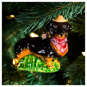 Dachshund, blown glass ornament for Christmas tree, 4 in