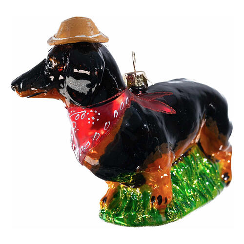 Dachshund, blown glass ornament for Christmas tree, 4 in 5