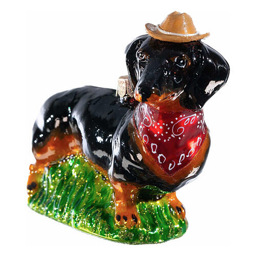 Perro salchicha vidrio soplado decoración árbol Navidad altura 11 cm 3