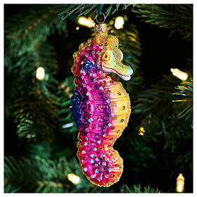 Sea horse, blown glass ornament for Christmas tree, 5 in