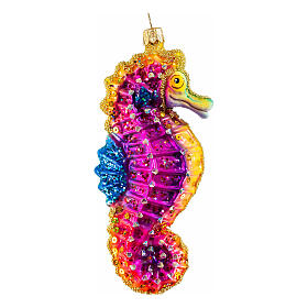 Seahorse Christmas tree ornament in blown glass, height 13 cm
