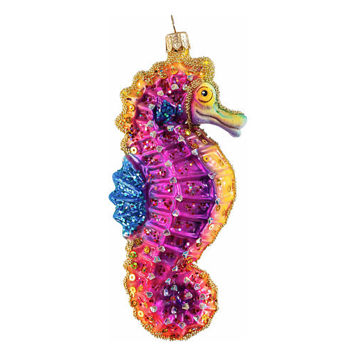 Seahorse Christmas tree ornament in blown glass, height 13 cm 1