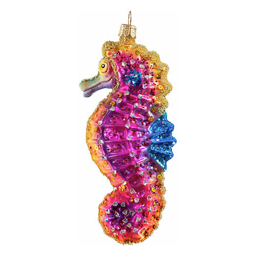 Seahorse Christmas tree ornament in blown glass, height 13 cm 3